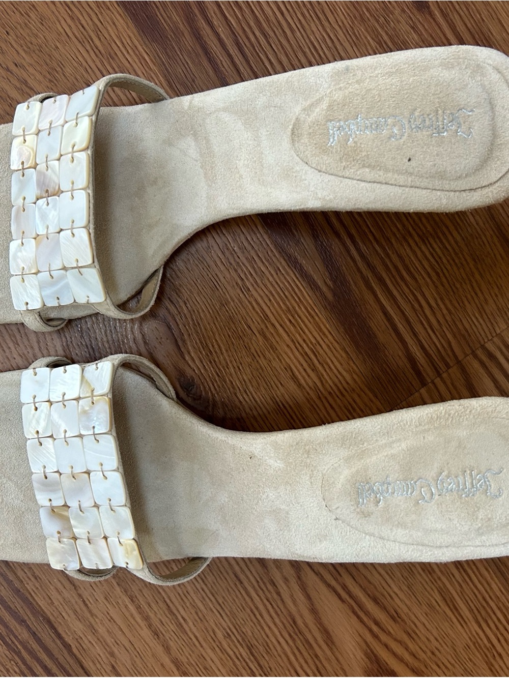Jeffrey Campbell Abalone Nude Shell Iridescent Slide Sandal Heel Size 9 New - Picture 7 of 7